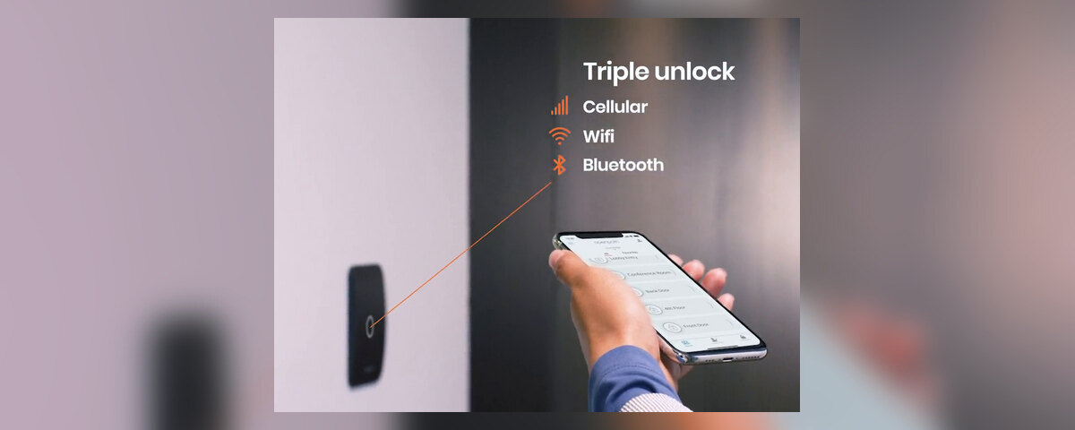 Openpath mobile access reader being unlocked with a smartphone